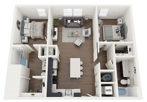Floor plan for 2 beds, 2 baths, 964 sqft